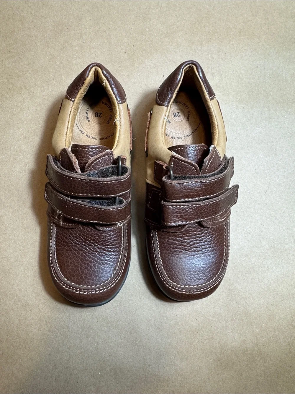 Kid’s Brown Leather Hook-and-Loop Shoes